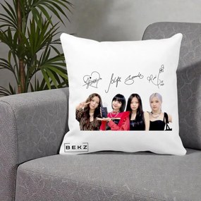 Perna Personalizata K-pop BLACKPINK Semnaturi, 40x40 cm, Alba Mata, Husa Detasabila, Perna Inclusa, BEKZ®