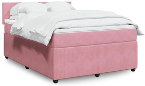 vidaXL Pat box spring cu saltea, roz, 140x200 cm, catifea