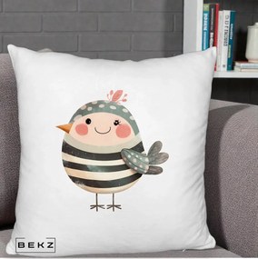 Perna Decorativa Pui Kawaii Teal cu Flori, 40x40 cm, Alb Pufos, Husa Detasabila, Perna Inclusa, BEKZ®