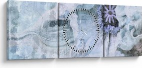 Tablou - Frescă florală pe un perete de cărămidă (cu ceas) (90x30 cm)