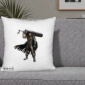 Perna Personalizata Berserk Guts Luptatorul Negru, 40x40 cm, Alb Pufos, Husa Detasabila, Perna Inclusa, BEKZ®