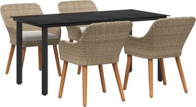 vidaXL Set de masă pentru grădină cu pernă 5 pcs Bej poliratan