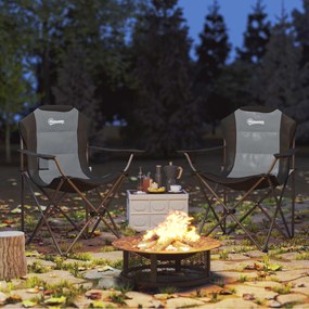 Outsunny Lot de 2 scaune pliante camping rembursate cu spătar înalt cu suport pentru pahar, greutate 120 kg, gri închis | Aosom Romania