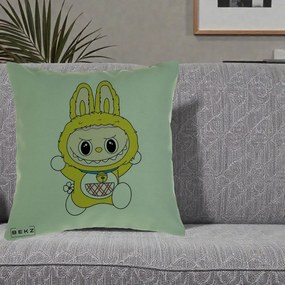 Perna Personalizata Labubu Galben Doraemon, 40x40 cm, Verde, Husa Detasabila, Perna Inclusa, BEKZ®