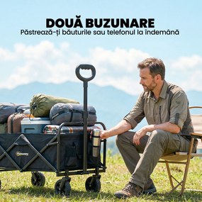 Outsunny Cărucior de Grădină 72L Pliabil cu Mâner Reglabil, din Oțel și Material Oxford, 114x46x92 cm, Negru | Aosom Romania
