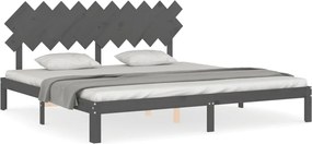vidaXL Cadru pat cu tăblie 200x200 cm, gri, lemn masiv