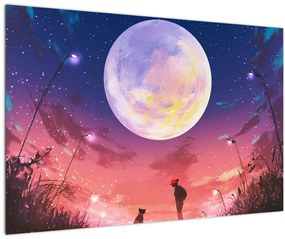 Tablou - Femeie și câine pe lună plină (90x60 cm)