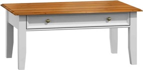 Masă lemn masiv alb-natur Cafea Linea cu Sertar 122x71cm