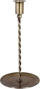 Sfeșnic din alamă antichizată, spiralat cu bază circulară, auriu, finisaj patinat, 22×10,5 cm, „Estelle"