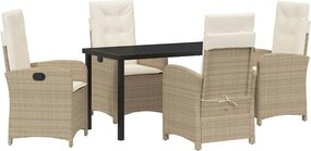 vidaXL Set de masă pentru grădină cu pernă 5 pcs Bej poliratan