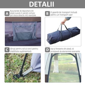 Outsunny Cort de Camping cu 4 Locuri, Deschidere Automată și Accesorii Incluse, Cort de Călătorie,  2.6x2.6x1.5 m Gri | Aosom Romania