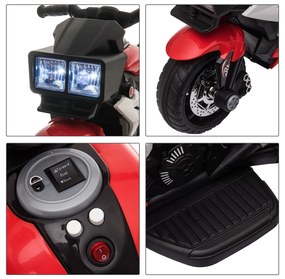 Motocicleta Electrica pentru Copii 3-5 Ani (max. 25kg) cu 3 Roti, Lumini si Sunete, Bateria 6V, Rosu, 86x42x52cm HOMCOM | Aosom Romania