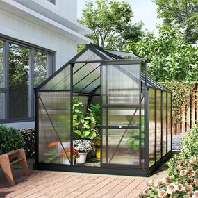 Outsunny Seră de Grădină, Seră din Policarbonat și Aluminiu cu Ușă Culisantă, Ventilație pe Acoperiș și Jgheab, 190x192x201 cm, Gri | Aosom Romania