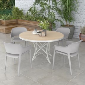 Outsunny Scaune de Grădină Gri, Set 4 Bucăți, Confortabile cu Spătar Înalt și Cotiere, Scaune Stivuibile din PP, 56x54.5x77.5 cm | Aosom Romania