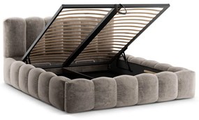 Pat matrimonial maro deschis tapițat cu spațiu de depozitare cu somieră 200x200 cm Lupine – Micadoni Home