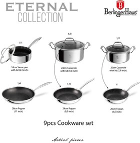 Set oale si tigai 9 piese Eternal Berlinger Haus BH 8524, antiaderente, compatibile inductie
