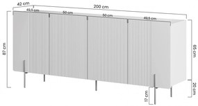 Comodă Malmi 200 cm - negru mat / picioare aurii