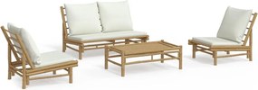 vidaXL Set mobilier de grădină, cu perne alb crem, 4 piese, bambus