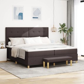 vidaXL Pat cu arcuri cu Saltea și Bancă Maro închis 200x200 cm Țesătură