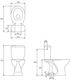 Set vas WC Cersanit, President, evacuare verticala, cu rezervor si capac inclus, alb