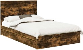 vidaXL Pat cu storage Stejar fumuriu 135 x 190 cm Lemn compozit