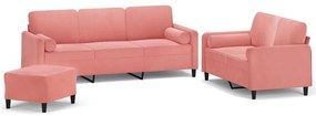 Set canapea, perne perne decorative, 3 piese, roz, catifea Roz, Cu suport de picioare