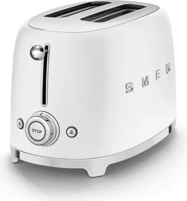 Prajitor de paine SMEG 50's Style TSF01WHMEU, 950 W, 2 felii, 6 trepte, Tava pentru firimituri, Cablu integrat, Otel inoxidabil, Alb mat