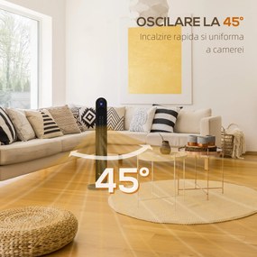 HOMCOM Incalzitor Electric Oscilant cu 3 Moduri de Incalzire, cu ventilator, Temperatura Reglabila, Telecomanda Ø25x73.5 cm, Argintiu | Aosom Romania