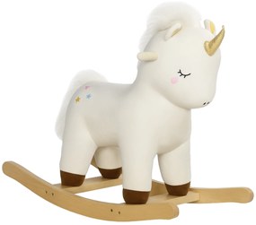 AIYAPLAY Cal Balansoar pentru Copii 2-4 Ani în Formă de Unicorn cu Sunete și Înveliș Moale, 63x33x56 cm, Alb | Aosom Romania