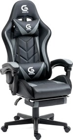 RESIGILAT- Scaun gaming, sistem iluminare bandă LED RGB, masaj în perna lombară, suport picioare, Negru/Gri