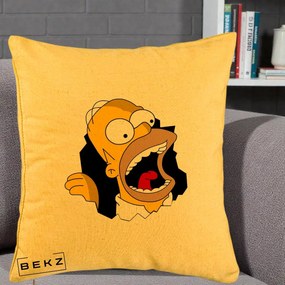 Perna Personalizata Homer Simpson Surpriza, 40x40 cm, Galben, Husa Detasabila, Perna Inclusa, BEKZ®