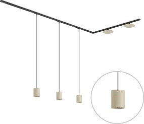 Sistem de iluminat pe șină modern negru cu 3 lămpi suspendate și 2 plafoniere bej monofazate - Iconic Holt Pulley