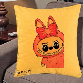 Perna Personalizata Labubu Roz cu Funda, 40x40 cm, Galben, Husa Detasabila, Perna Inclusa, BEKZ®