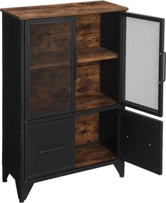 Bufet cu 4 usi, Industrial, Vasagle, 70 x 33 x 100 cm, PAL/otel, negru