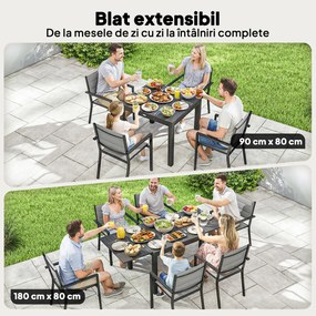 Outsunny masă pentru grădină cu scaune, set masă și scaune pentru grădină, masă și scaune pentru exterior, set de dining pentru grădină, masă extensibilă pentru exterior, set masă și scaune din aluminiu | Aosom Romania