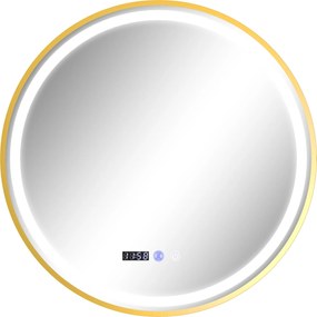 HOMCOM Oglindă rotundă de baie cu lumini LED, oglindă de baie cu funcție anti-aburire, operare tactilă, display | Aosom Romania