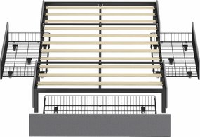 HOMCOM Pat dublu 140x190 cm cu somier, 3 sertare și cadru metalic Capacitate 363 kg Gri | Aosom Romania