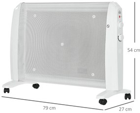 HOMCOM Încălzitor Electric 1000W/2000W Radiator din Mica cu 2 Niveluri de Putere pentru 15-20m² 79x27x54 cm Alb | Aosom Romania
