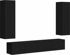 vidaXL Set comodă TV Pe perete 3 pcs Negru Lemn compozit