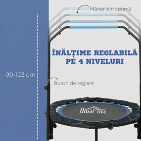HOMCOM Trambulină Elastică Pliabilă cu Mâner Reglabil, Ø102x99123 cm, Albastru | Aosom Romania