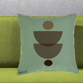 Perna Decorativa Geometric Boho Semicercuri Brun, 40x40 cm, Verde, Husa Detasabila, Perna Inclusa, BEKZ®