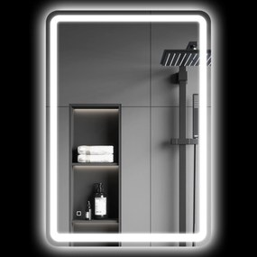 kleankin Oglinda pentru Baie cu Lumini LED, 70x50 cm, Argintiu | Aosom Romania