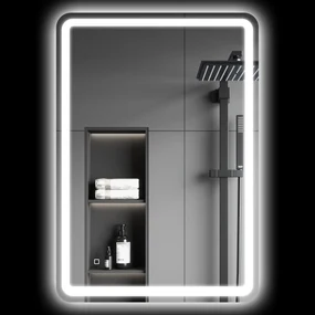kleankin Oglinda pentru Baie cu Lumini LED, 70x50 cm, Argintiu | Aosom Romania