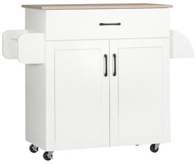 HOMCOM Masă bucătărie multi-spațiu 1 sertar 1 dulap 2 uși cu raft reglabil suport prosoape și raft sticle/conimente - MDF alb | Aosom Romania