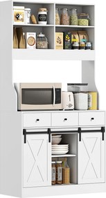 HOMCOM Dulap de bucătărie cu 2 uși glisante 3 sertare Blat pentru cuptor cu microunde și rafturi reglabile Alb 93,5x40x180cm | Aosom Romania