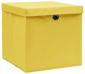 Cutii depozitare cu capace, 4 buc., galben, 32x32x32 cm, textil 4, Galben cu capace, 1, 1