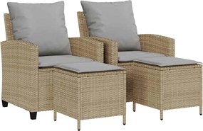 vidaXL Set canapele de grădină, 4 piese, cu perne, bej, poliratan