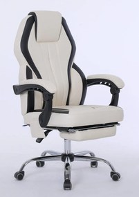 RESIGILAT- Scaun directorial cu Masaj si Incalzire, 8 puncte de masaj, suport picioare, Piele ecologica, Ivory/Negru