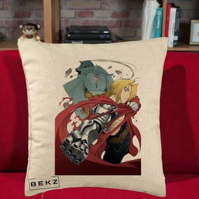 Perna Personalizata Fullmetal Alchemist Brotherhood Edward si Al Poster, 40x40 cm, Bej, Husa Detasabila, Perna Inclusa, BEKZ®
