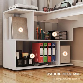 HOMCOM Birou în Formă de L cu 4 Compartimente de Depozitare, 120x100x77 cm, Alb Lucios | Aosom Romania